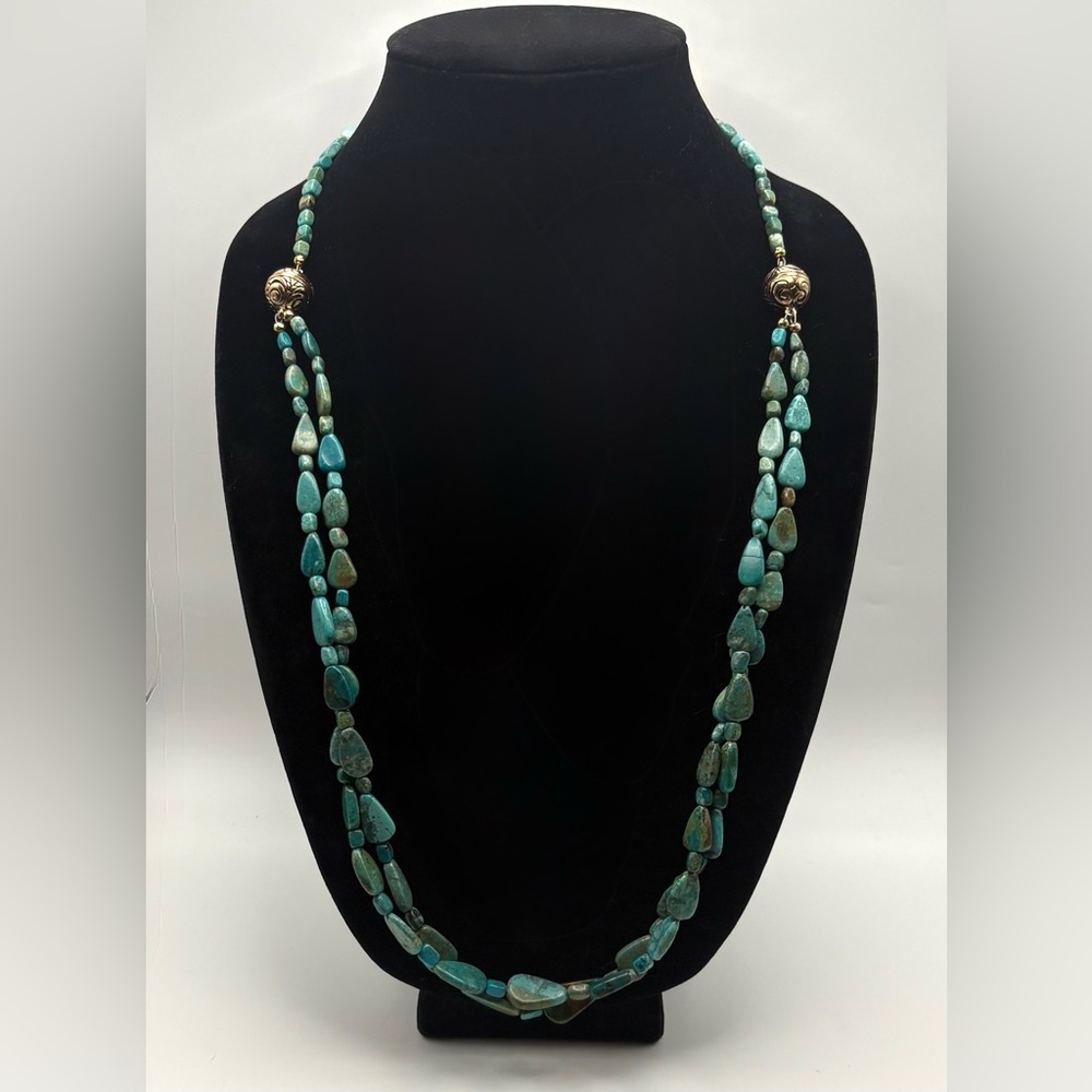 Studio Barse Natural Turquoise Double-Layer Long Southwestern Style Necklace